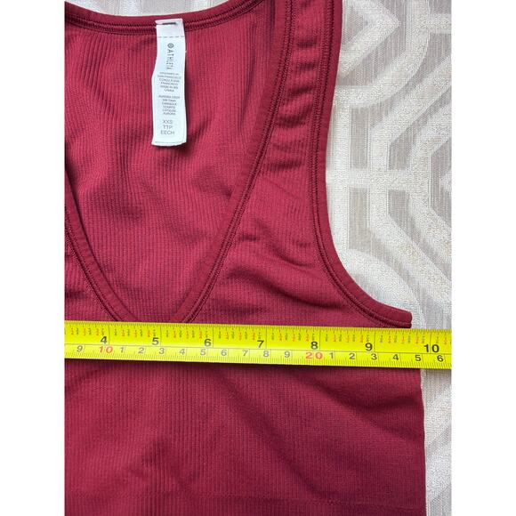 Athleta Aurora Crop Rib Tank Top Women’s XXS Burgandy V-Neck Stretch Activewear - Picture 4 of 6